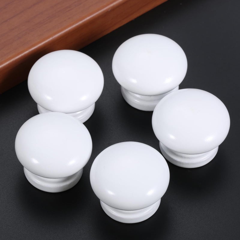 Mgoodoo 5PCS White Wood Knobs, 1.34'' Round Mushroom Wooden Knobs for Cabinet Drawer Dresser Closet Cupboard Pulls Kitchen Hardware - Image 4